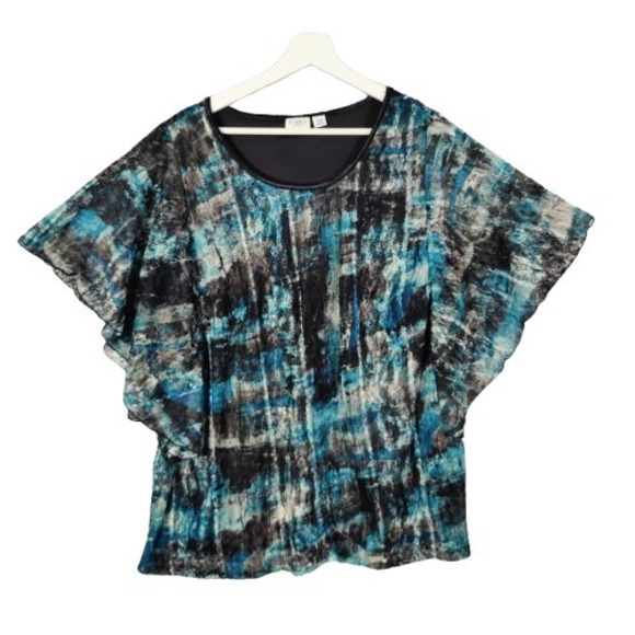 Cato Knit Lace Blouse Top Flutter Sleeve Abstract Blue‎ Black Womens Size 14/16W - Picture 1 of 6